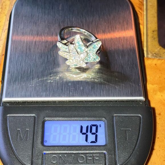 Natural Blue Apatite Moissanite Sterling Silver Starfish Ring Size 5